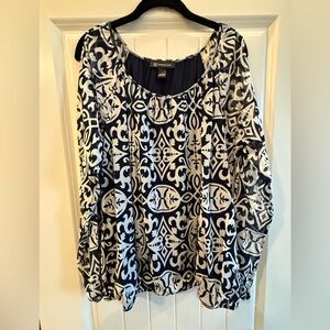 INC International Concepts Navy and Cream Blouse